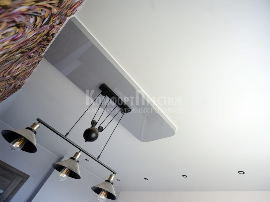 двухуровневые натяжные потолки для кухни фото 31